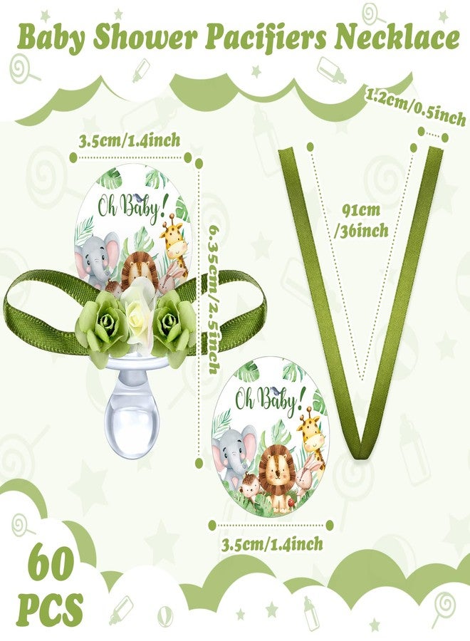 Quelay 60 Pcs Baby Shower Pacifier Necklace Cute Jungle Animal Acrylic Baby Pacifiers with Delicate Flowers for Baby Shower Decoration Table Distribution Party Favors (Jungle Animal) - Image 2